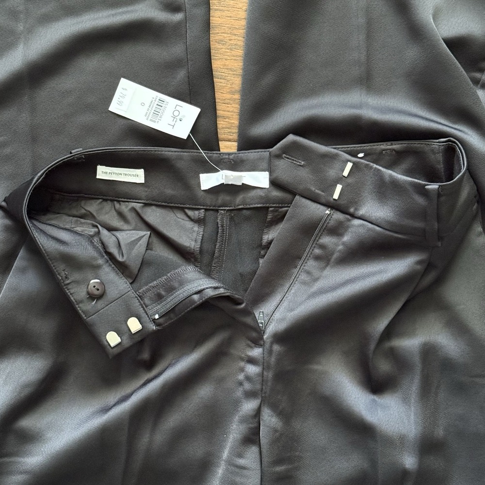 LOFT The Peyton Trouser Pleated Satin Wide Leg High Rise Black 0 - Picture 3 of 15